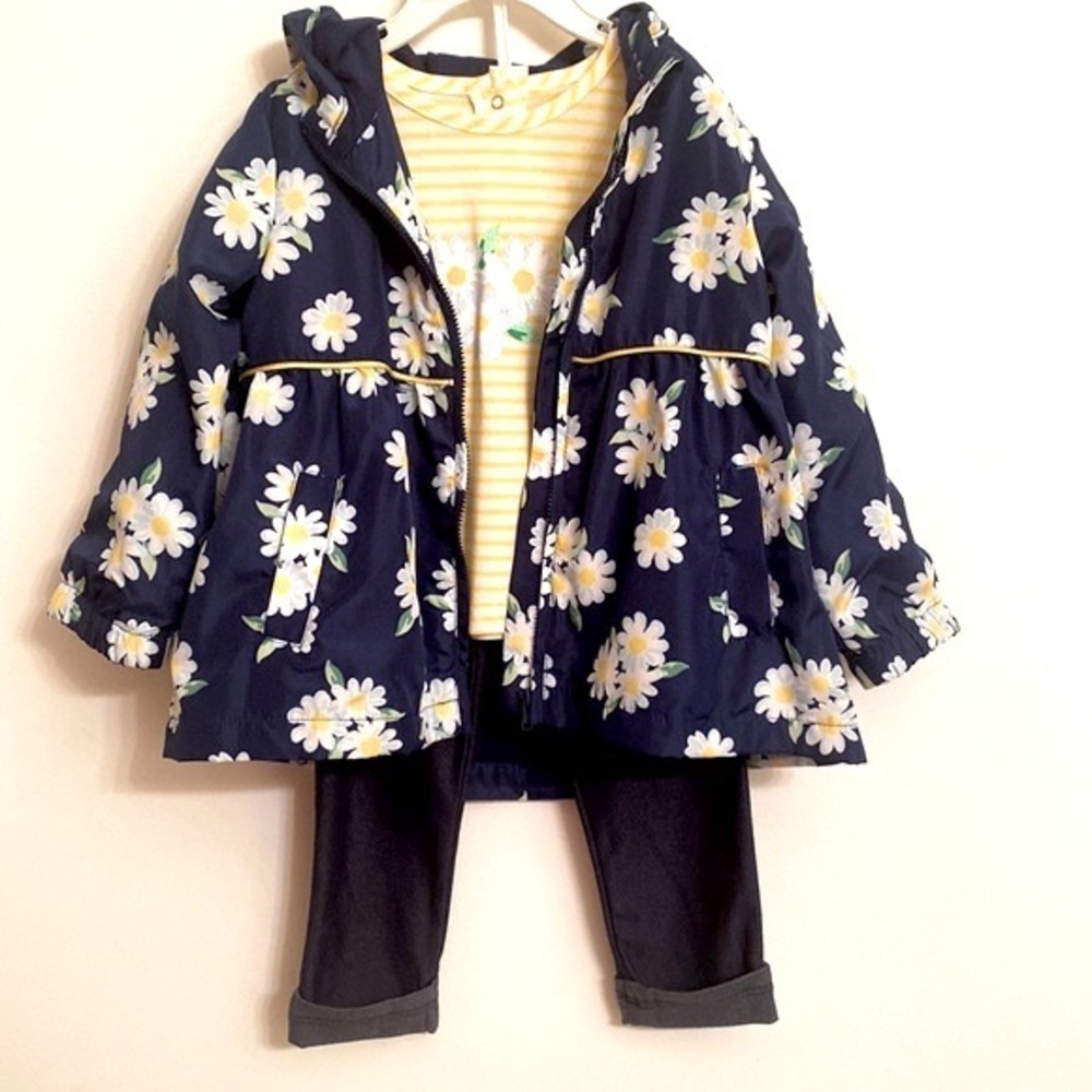 LITTLE ME Blue Yellow White Floral 3 Piece Set Raincoat L/S Top Leggings 24M NEW